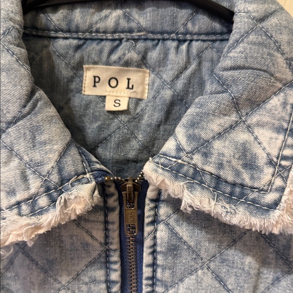 POL Light Blue Quilted Denim Jacket with White Lace Trim - Picture 4 of 7